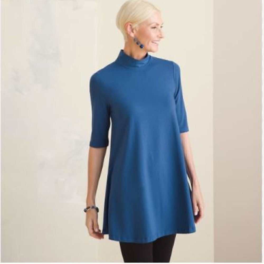 NWT Chico's SOFT CHIC Mock Neck Short‎ Sleeve Tunic Size 3